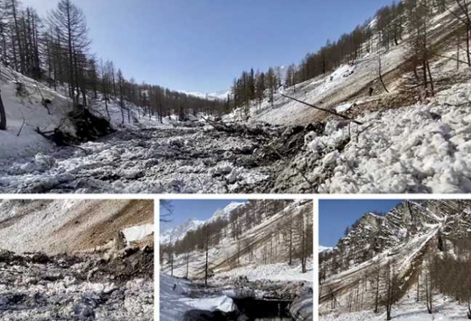 Eine Lawine auf der Alpe Devero zerstört den Lago delle Streghe (Hexensee). Große Schäden. Hier das Video 