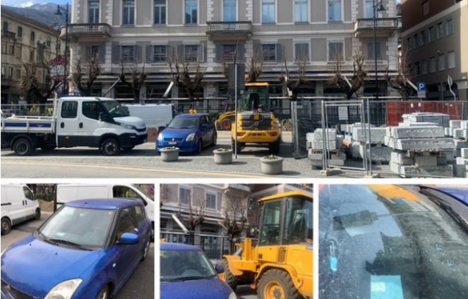 Ein Schweizer Bürger hat sein (offenes)Auto über Monate auf demselben Parkplatz vor dem Bahnhof in Domodossola gelassen. Das Auto musste wegen der Umbauarbeiten von Hand umgestellt werden