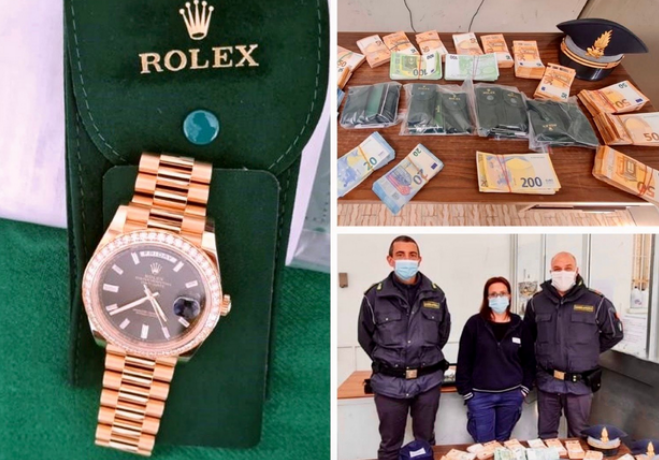 Abgefangen am  Zoll mit 101 tausend Euro und 8 kostbaren Uhren im Kofferraum